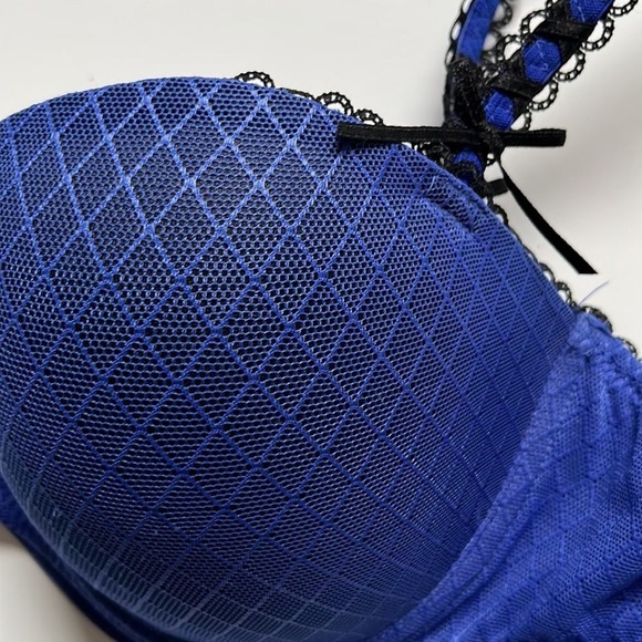 NWT La Vie En Rose Blue Mesh Lace Bra 36D Lined Underwire Feminine Coquette - Picture 6 of 6